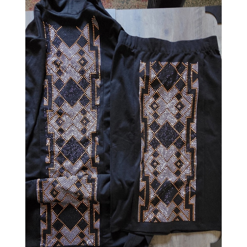 Antthony Original Black Long Cardigan &Skirt W/ Silver, Gold&Black Studs Women M